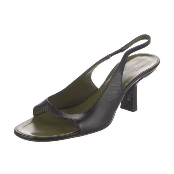 Gucci Authentic Black Olive Green Leather Medium Heel Sling Black Sandals 5 B - Picture 2 of 8